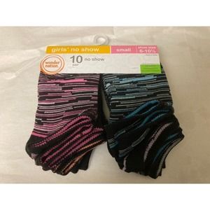 Girls no-show 10 pair Wondernation Socks SMALL
